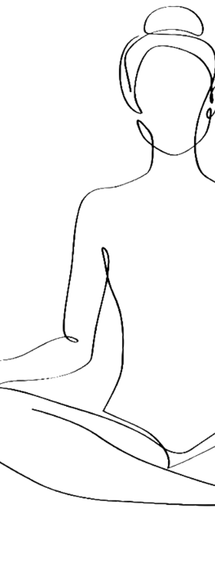 Line drawing of a person sitting cross-legged in meditation, spine upright
